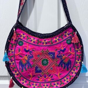 Tribe Azure Women's Handcrafted Multi-Color Handbag Tote Bead Bells Accents EUC